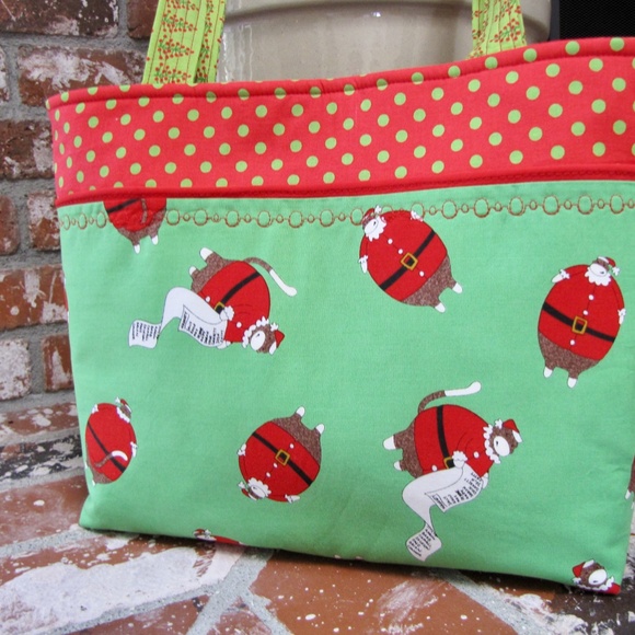 Handmade Tote Bag Purse Christmas Sock Monkey Made in USA OOAK - Picture 6 of 7